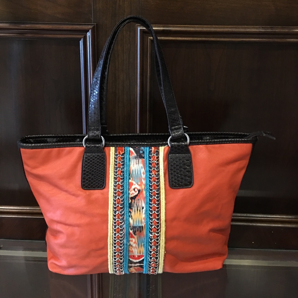 Nicole Lee orange and brown tote